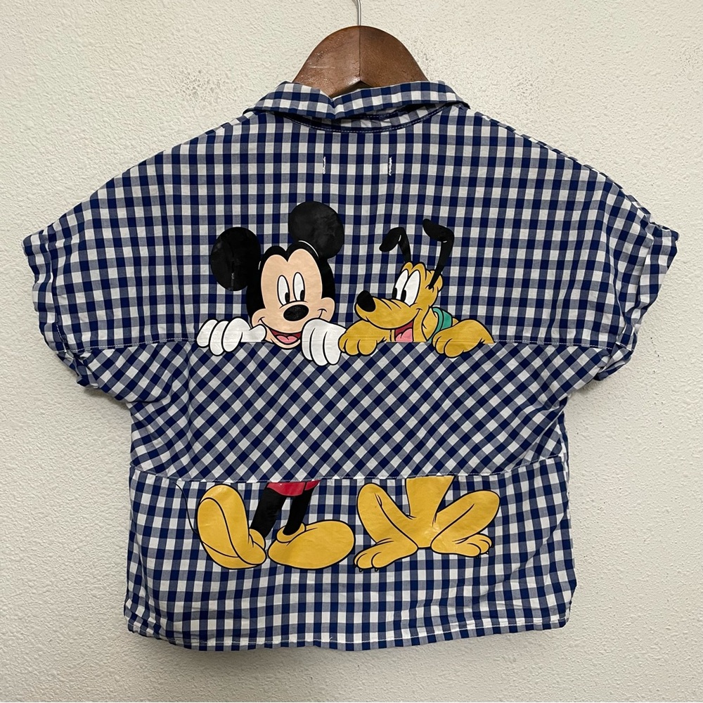 Zara Disney Plaid Mickey Mouse Short Sleeve Button Down Shirt 7